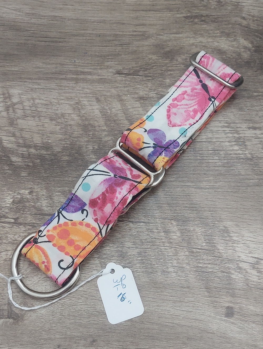 Custom Martingale Dog Collar 1.5" Watercolor Butterfly Pink Purple White 16"